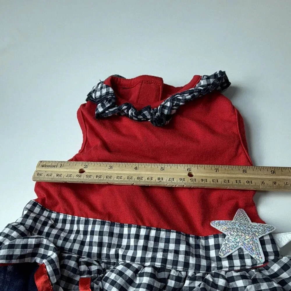 Bond & Co. Dog Dress Gingham Tutu Patriotic Silver Star Small Breed Size S